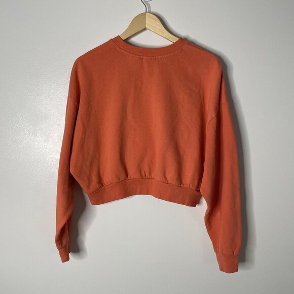 Levi's Sweatshirt Medium Orange Cropped Crewneck Logo Pullover Spellout Street - Picture 3 of 7